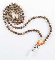 mala beads, mala necklace, orange agate, green sandalwood